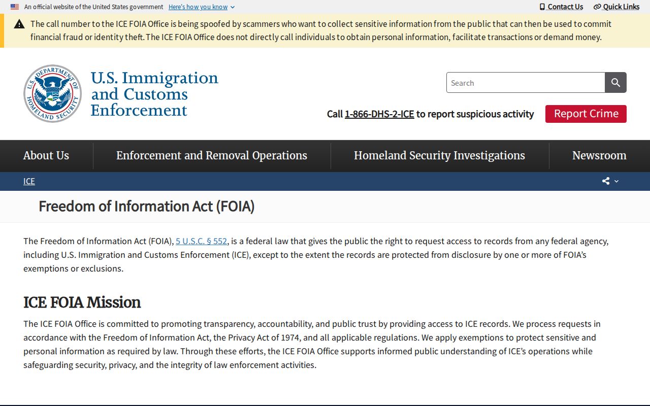 ICE FOIA route for Calhoun County Correctional Facility detainee release records