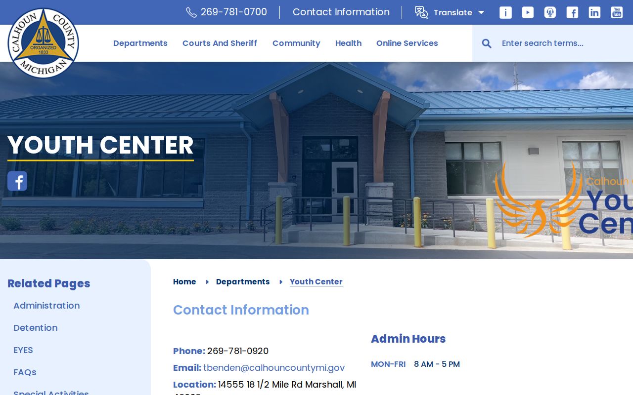 Official Calhoun County Youth Center authorized record access page