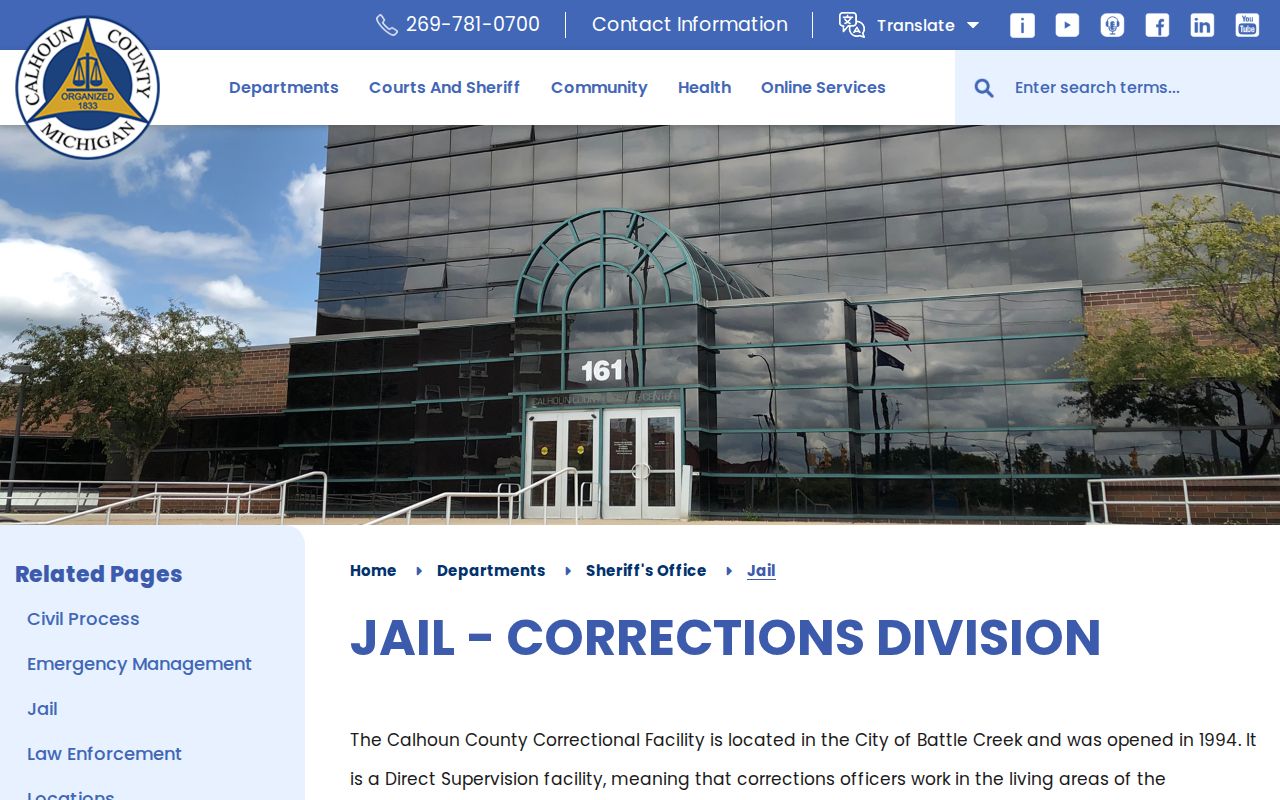 Calhoun County jail current inmate link and release record route