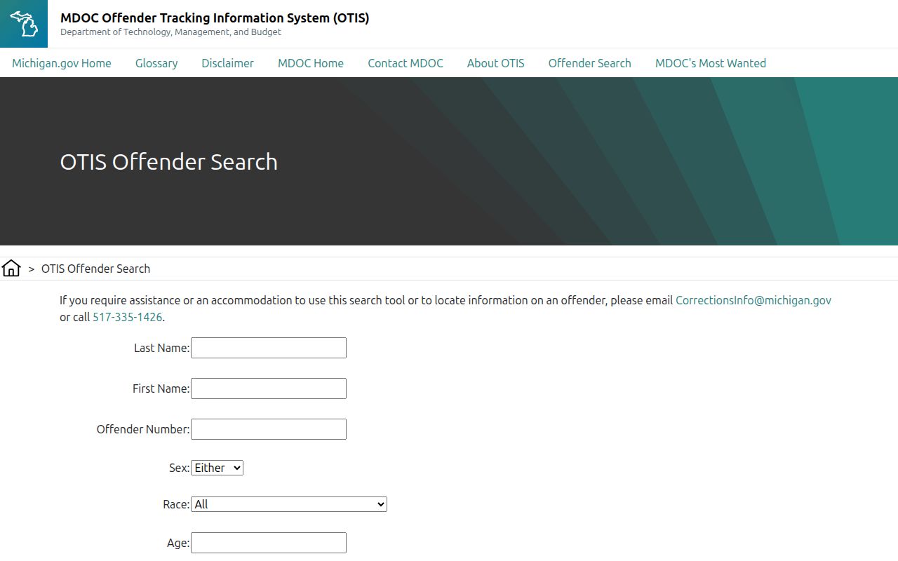 Michigan OTIS search for Calhoun County released inmate records