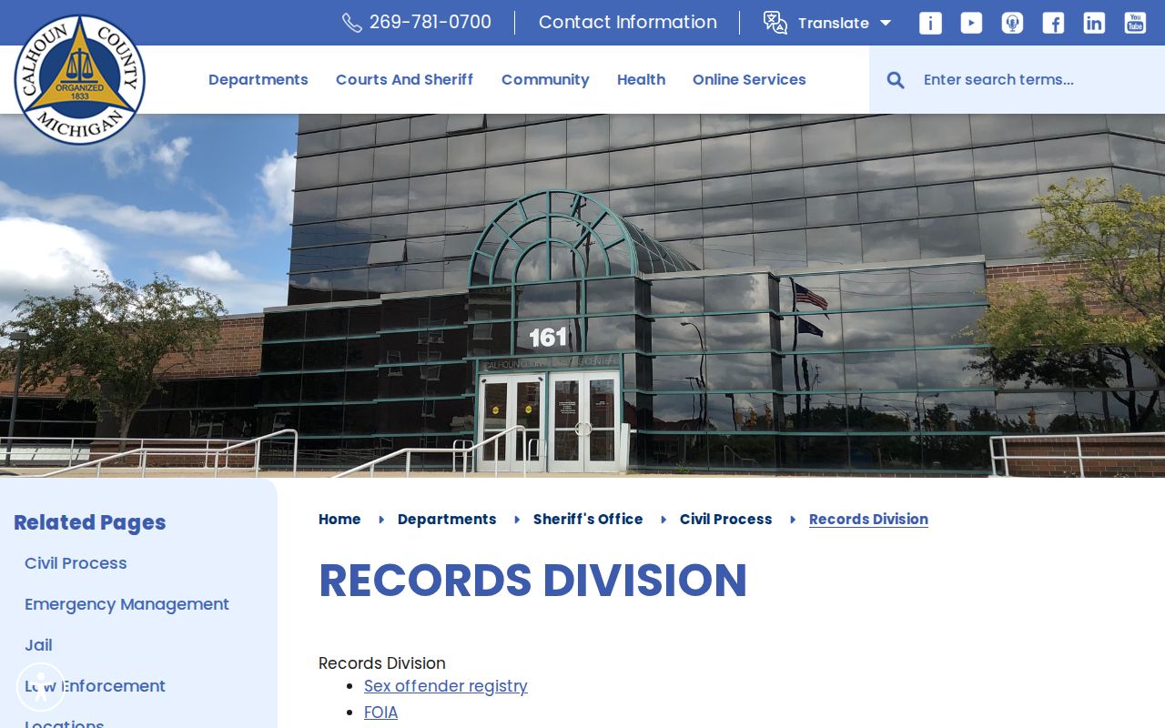 Calhoun County released inmate Records Division request information